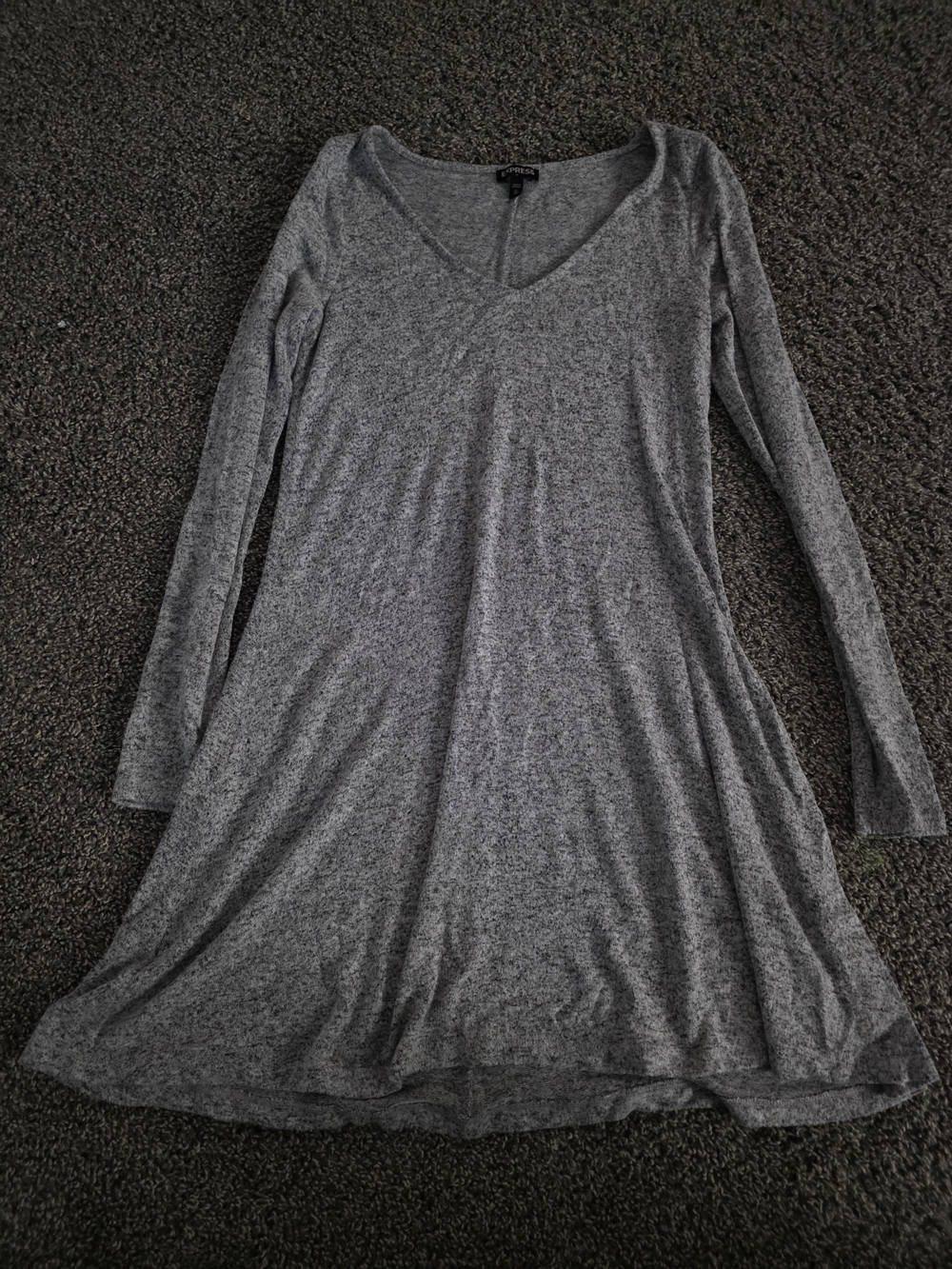 Express Heather Gray Long-Sleeve V-Neck Swing Dress